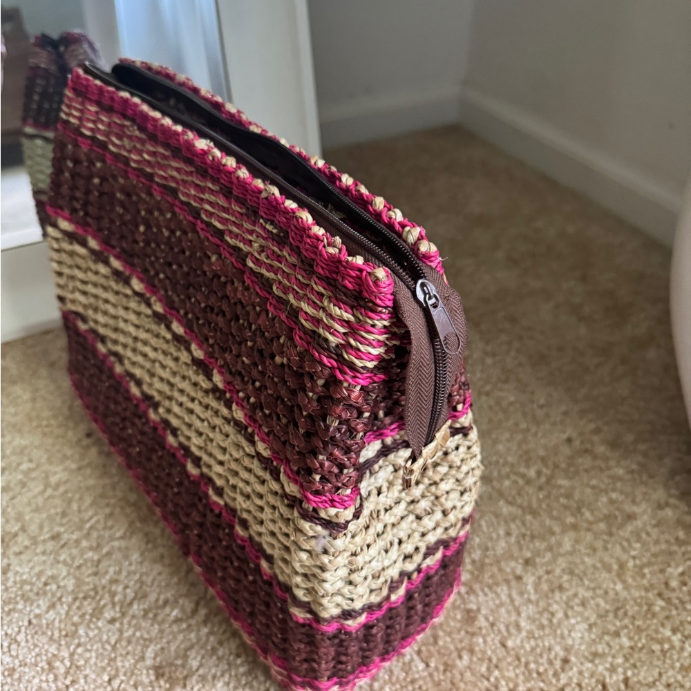 Stylish Brown and Pink Woven Women's Bag